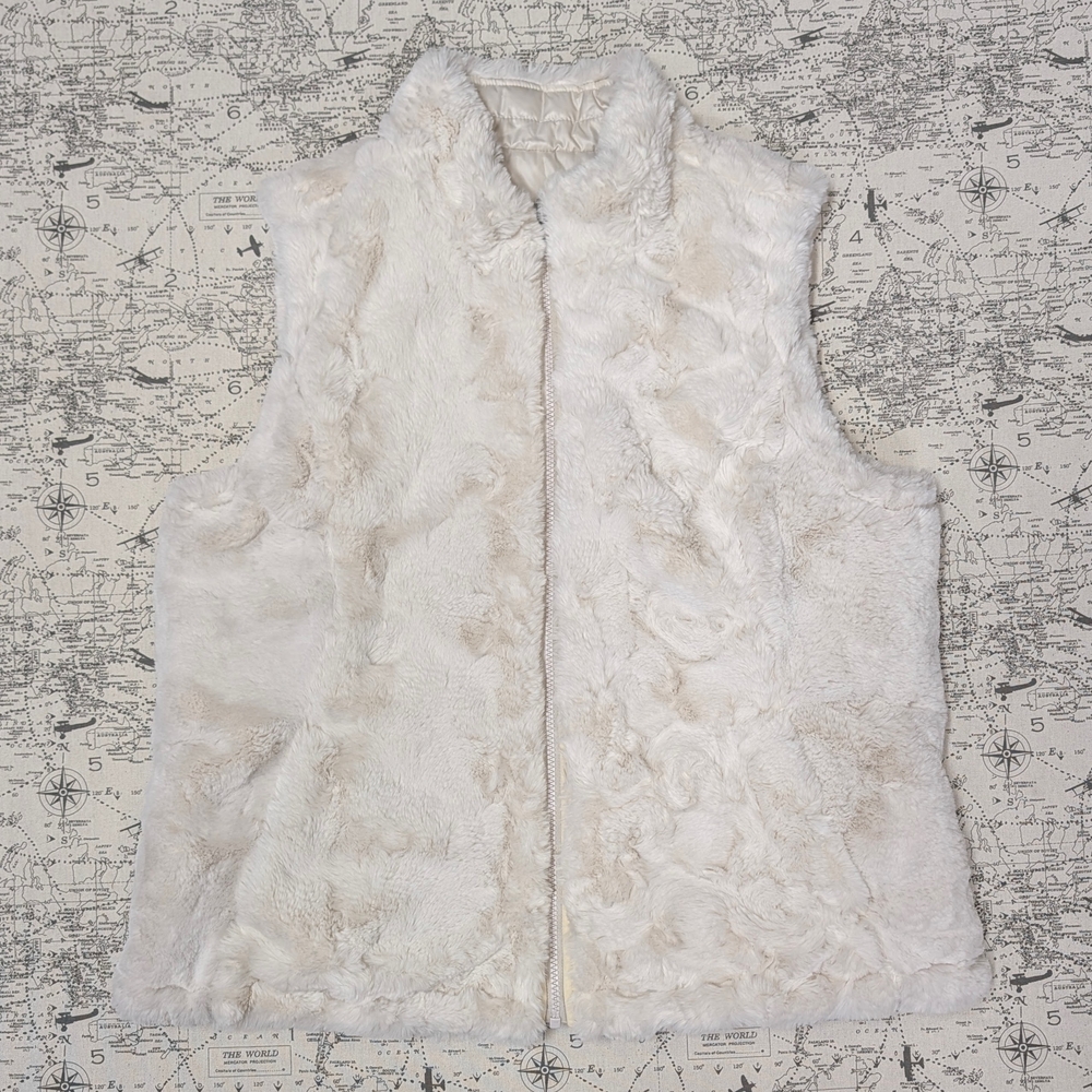NWOT Nicole Miller Original Reversible Faux Fur Puffer Vest - Cream - Size Large